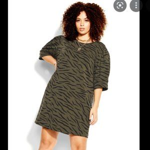 City Chic Animal Vibin Khaki Cat dress XS - 14 (size 2) NWT